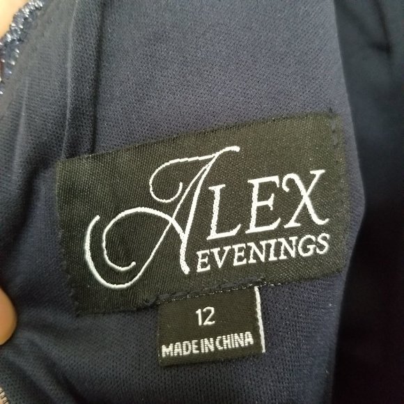 NWT Alex Evenings Surplice Neck Scallop A-Line Dress Navy Metallic Bodice Sz 12 - Picture 7 of 8